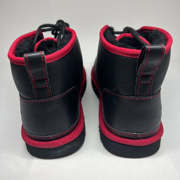 UGG Neumel Leather Ankle Boots Wool Lining Black with Red Trim 1133777